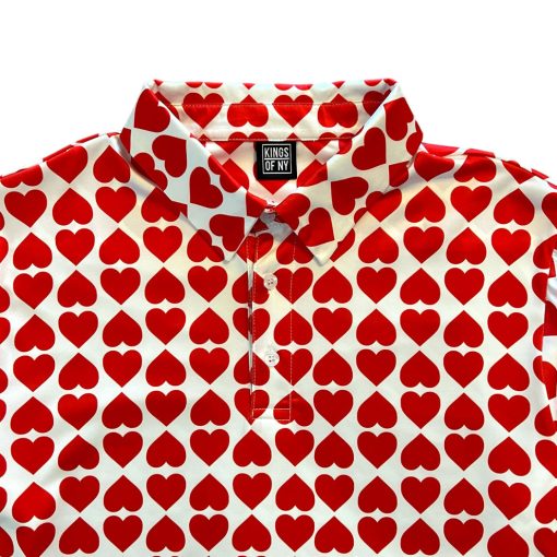 Valentines Day Red Heart Print Mens Golf Polo Shirt - Image 2