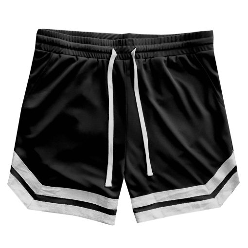 Vintage Striped Logo Mens Mesh Basketball Shorts With Pockets - Image 2