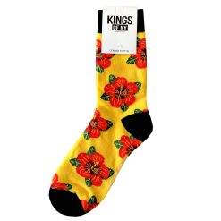 Yellow Hibiscus Flower Floral Mens Socks