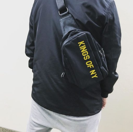 Yellow Logo USB Charging Cross Body Chest Bag (BLACK/GREY/BLUE) - Image 9