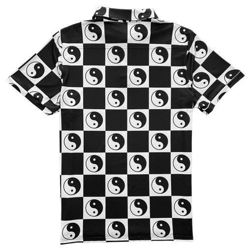 Yin Yang Symbol Checkered Men's Polo Golf Shirt - Image 3