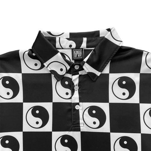 Yin Yang Symbol Checkered Men's Polo Golf Shirt - Image 2