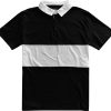 Classic Black and White Striped Mens Short Sleeve Polo Rugby Shirt