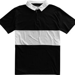 Classic Black and White Striped Mens Short Sleeve Polo Rugby Shirt