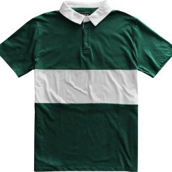 Classic Green and White Striped Mens Short Sleeve Polo Rugby Shirt