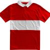 Classic Red and White Striped Mens Short Sleeve Polo Rugby Shirt