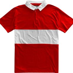 Classic Red and White Striped Mens Short Sleeve Polo Rugby Shirt