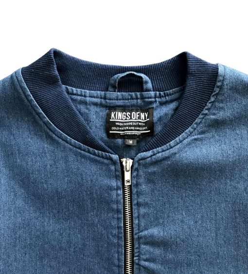Blue Denim Mens Classic Bomber Jacket - Image 3
