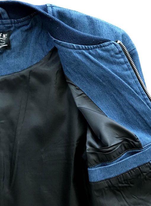 Blue Denim Mens Classic Bomber Jacket - Image 4