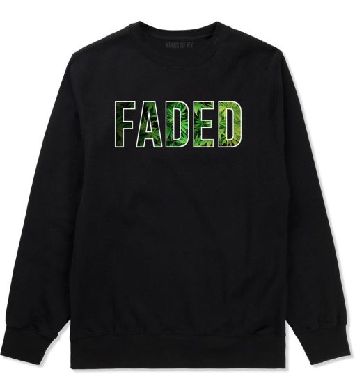 Faded Marijuana Weed Print Crewneck Sweatshirt