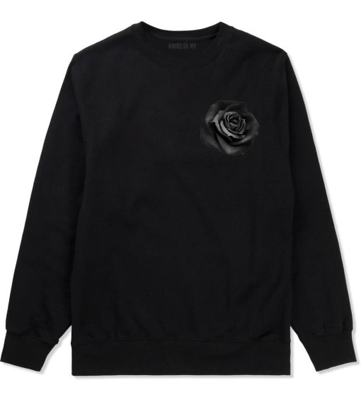 Black Noir Rose Flower Chest Logo Crewneck Sweatshirt