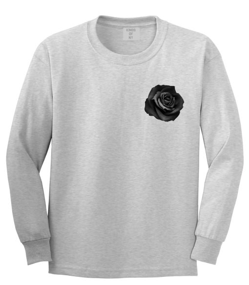 Black Noir Rose Flower Chest Logo Long Sleeve T-Shirt - Image 3