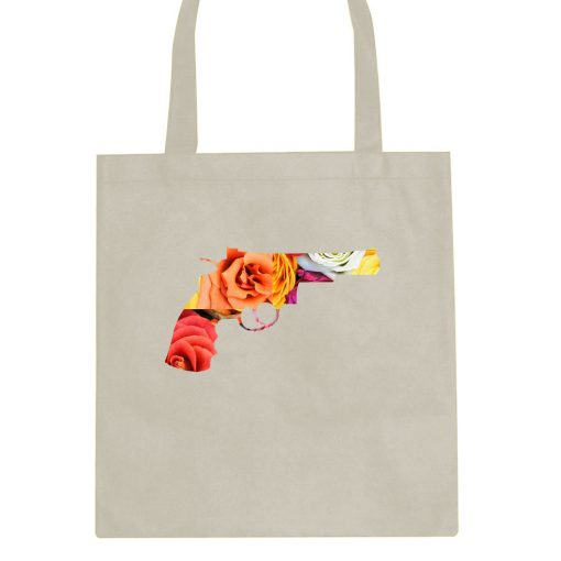 Floral Gun Flower Print Colt 45 Revolver Tote Bag - Image 3