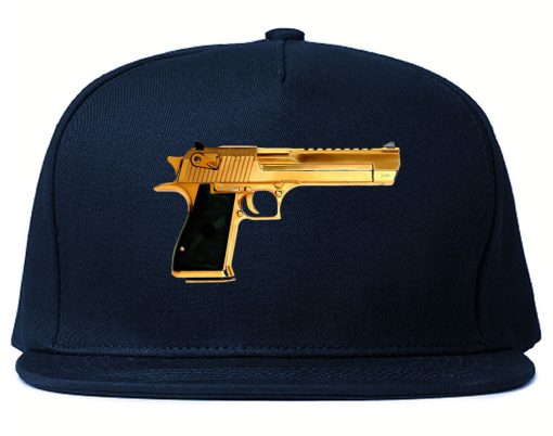 Gold Gun 9mm Revolver Chrome 45 Snapback Hat - Image 2