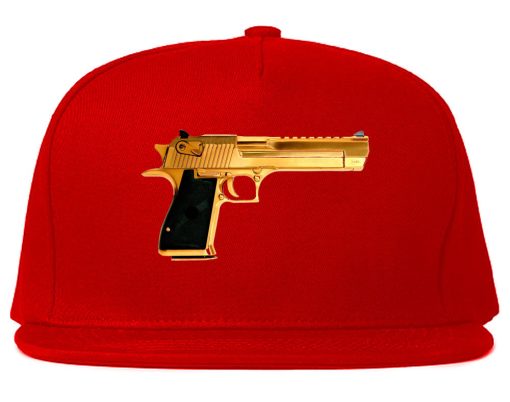 Gold Gun 9mm Revolver Chrome 45 Snapback Hat - Image 4
