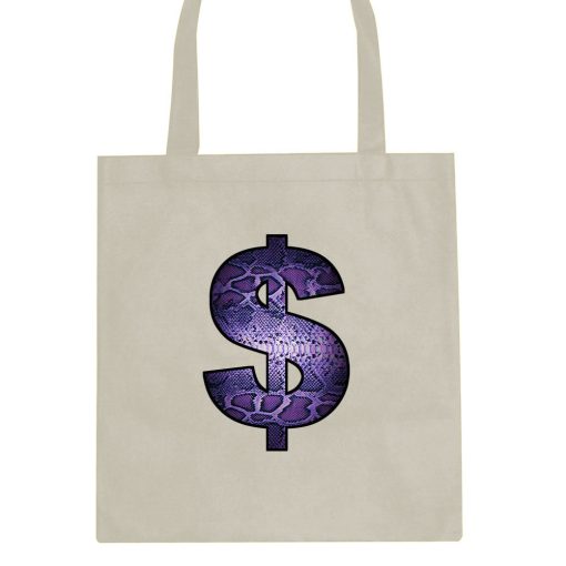 Snakeskin Money Sign Purple Animal Print Tote Bag - Image 3