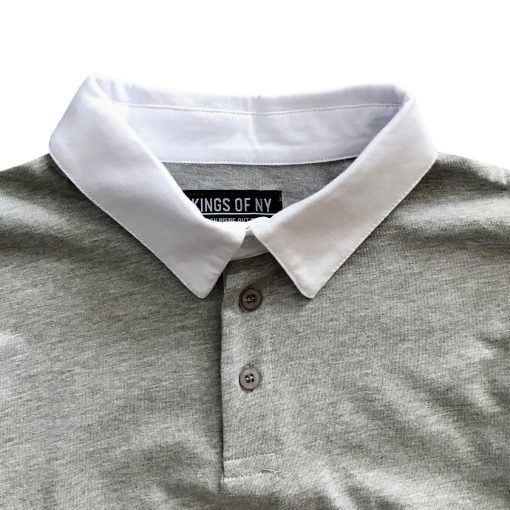 Solid Grey with White Collar Mens Short Sleeve Polo Rugby Shirt - Image 2