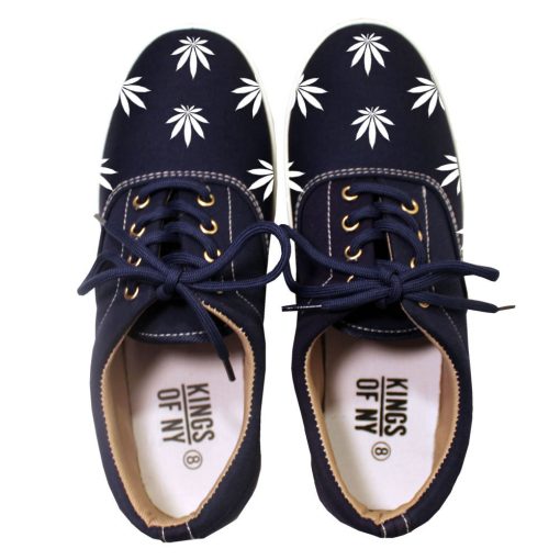 Weed Leaf Marijuana Canvas Casual Navy Blue Sneakers - Image 2