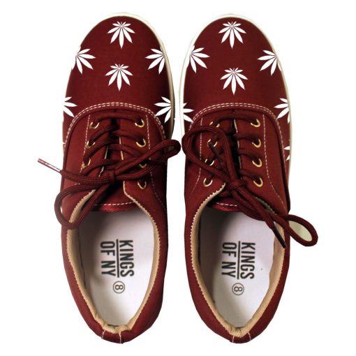 Weed Leaf Marijuana Canvas Casual Burgundy Sneakers - Image 2